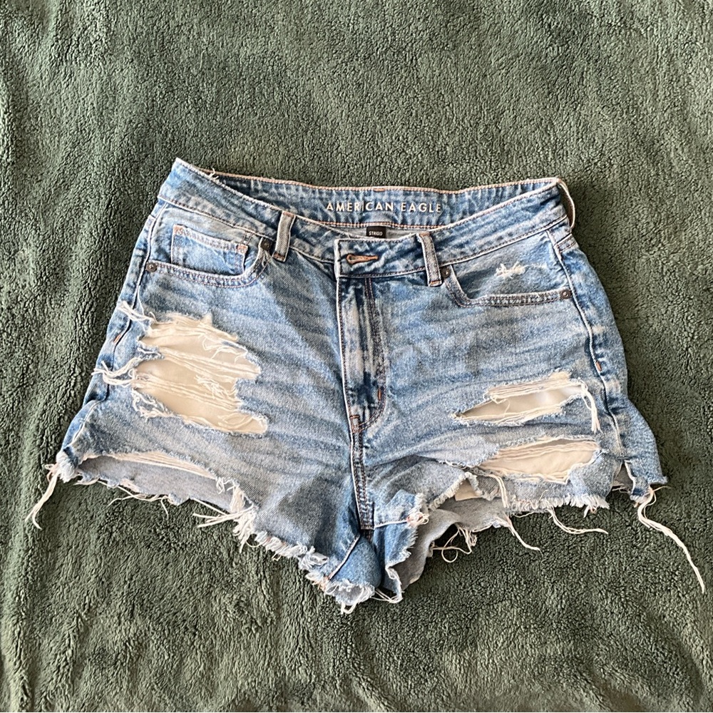 American Eagle Outfitters Women's Ripped Jean Shorts - Light Blue